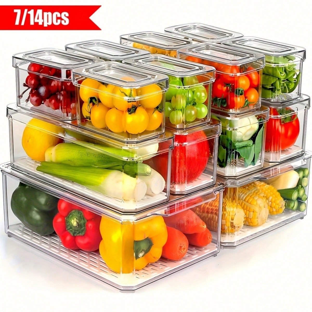 Food Storage Vegetables - 7/14 قطعة من صناديق تنظيم الثلاجة