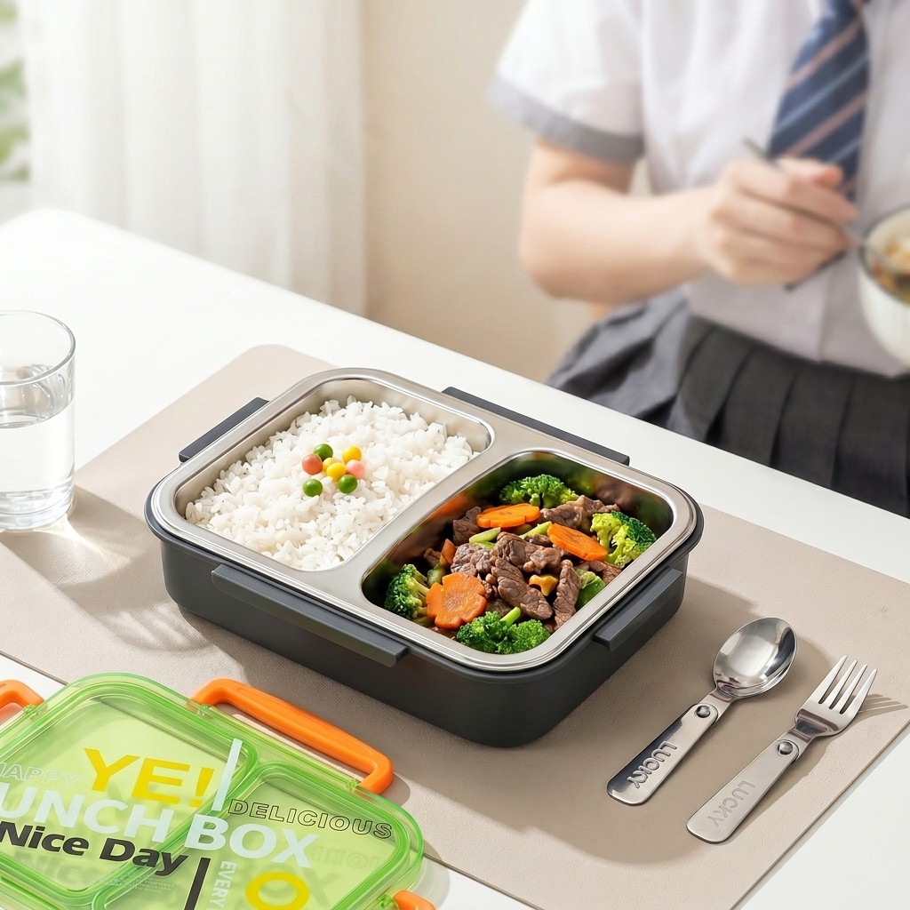 Food Storage With Dividers - صندوق غداء بنتو من الفولاذ المقاوم