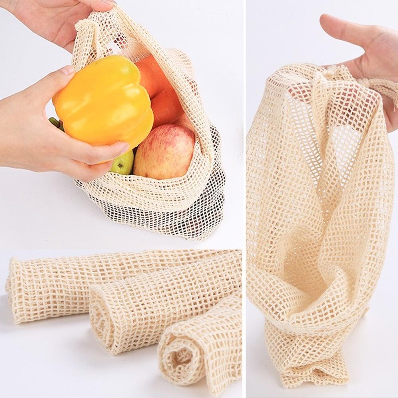 Produce Bag Reusable Mesh - 3 قطع/مجموعة أكياس شبكية قطنية للخضروات